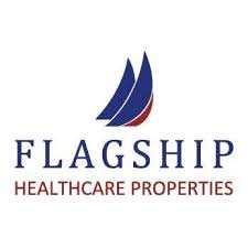 Flagship Healthcare Properties logo with blue sail graphic and red accent on white background
