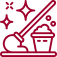 Maroon line-art icons of sparkling stars, a paintbrush, and a cupcake with frosting.