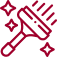 Maroon hammer and sparkles icon, symbolizing cleaning, repairs, or maintenance