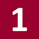White number 1 on a dark red background