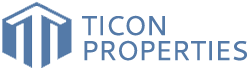 Ticon Properties logo with blue geometric building icon and gray and blue text on white background