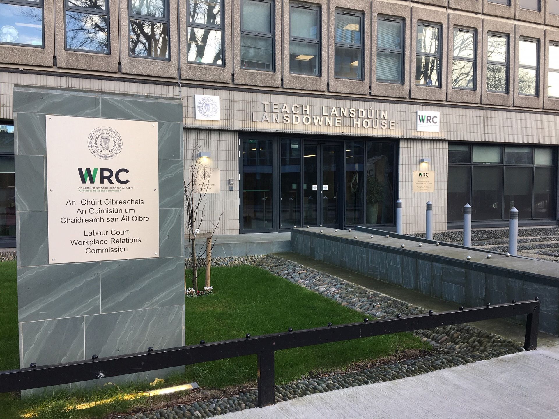 A large building with a sign that says WRC on it