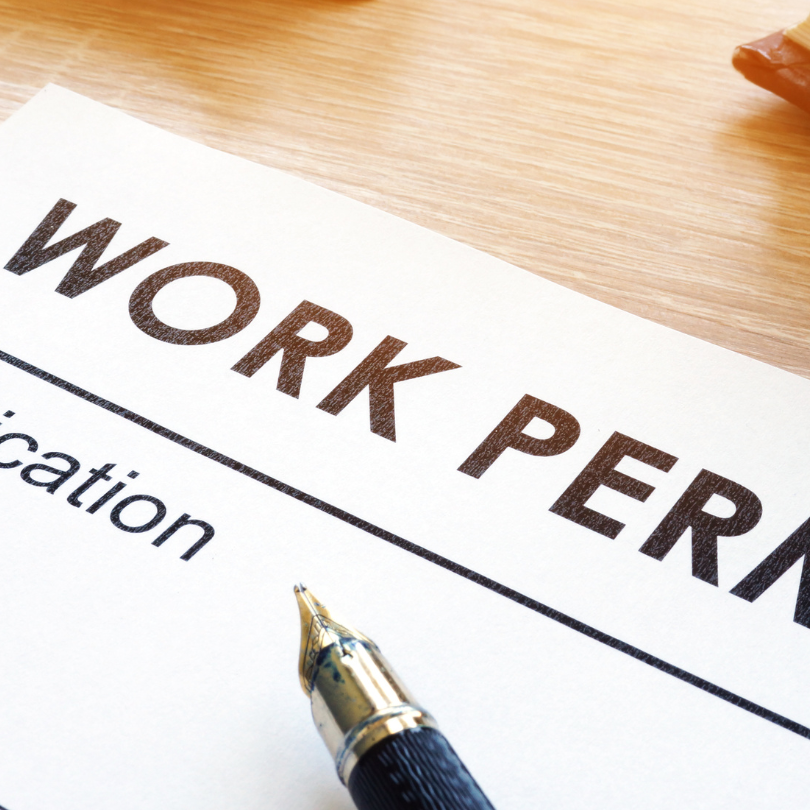 A pen is sitting on top of a work permit application.