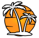 A basketball with two palm trees in front of it