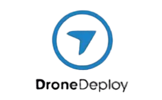 DroneDeploy logo: blue circular icon with a stylized drone over black text