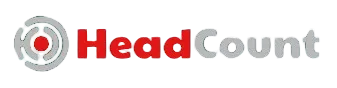 HeadCount logo in red and gray with circular target icon