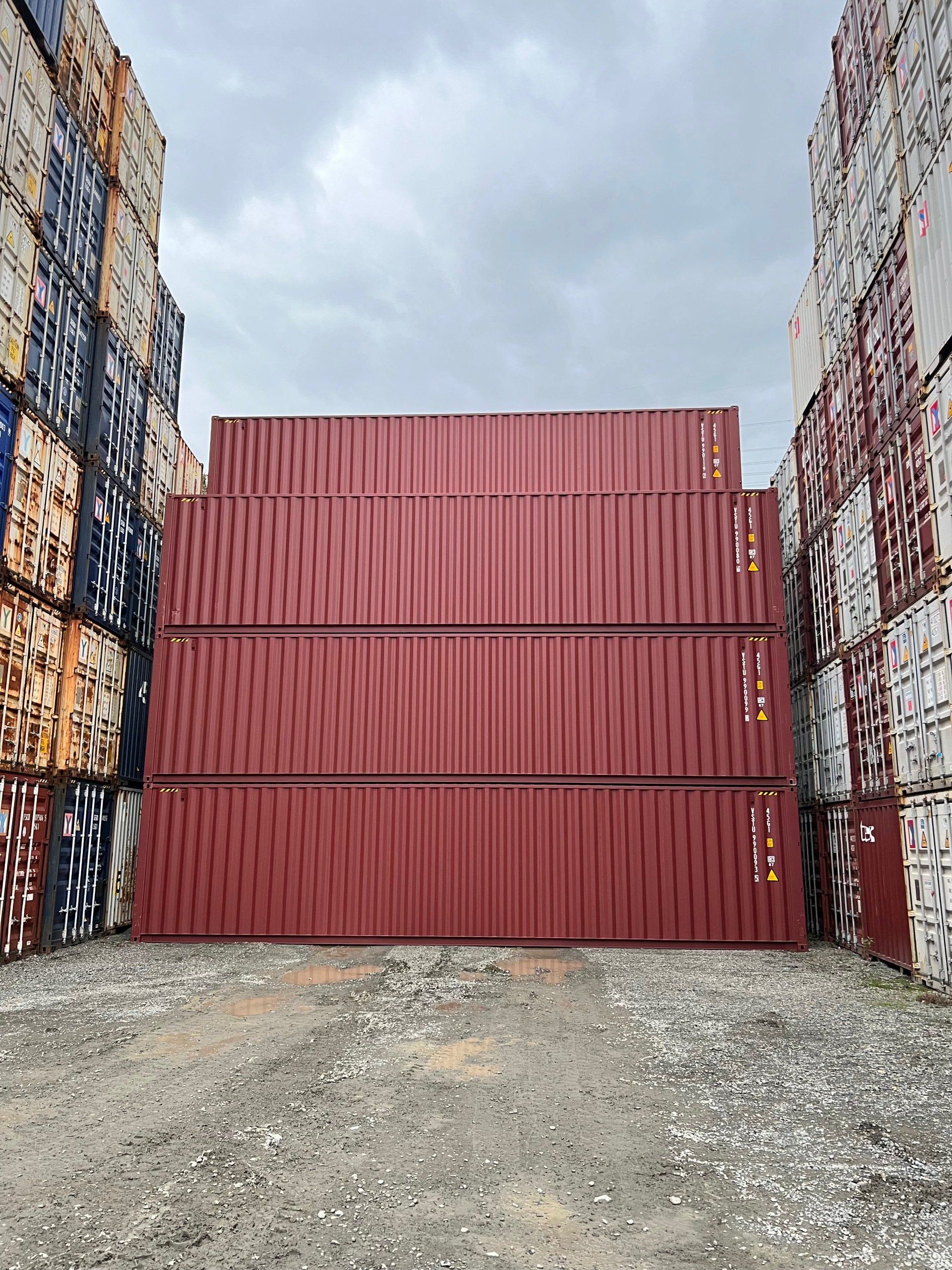New (One Trip) 40' Standard Height Shipping Container exterior stacked