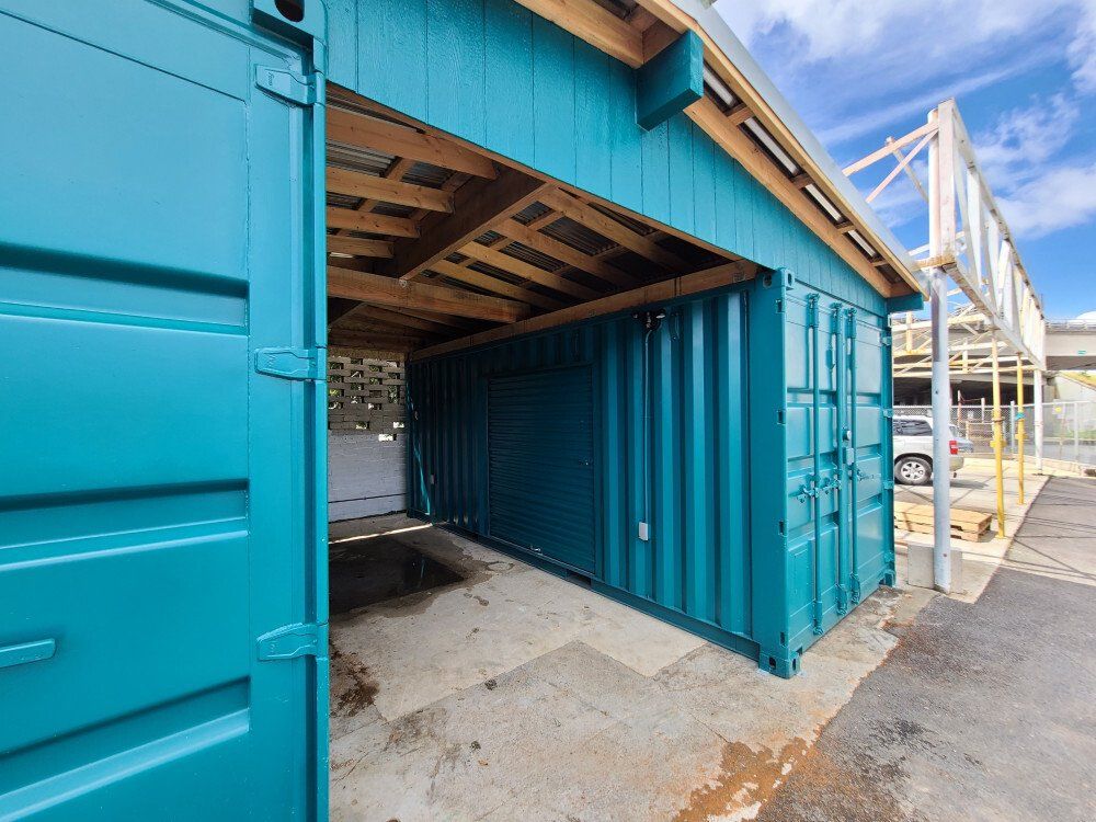 City and County of Honolulu Kapahulu Coning Yard showing angle view of dual containers and custom roof