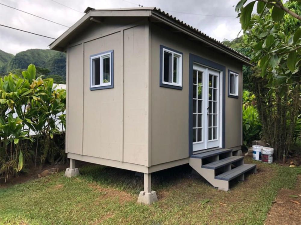 Studio Shed with custom roofing and stairs