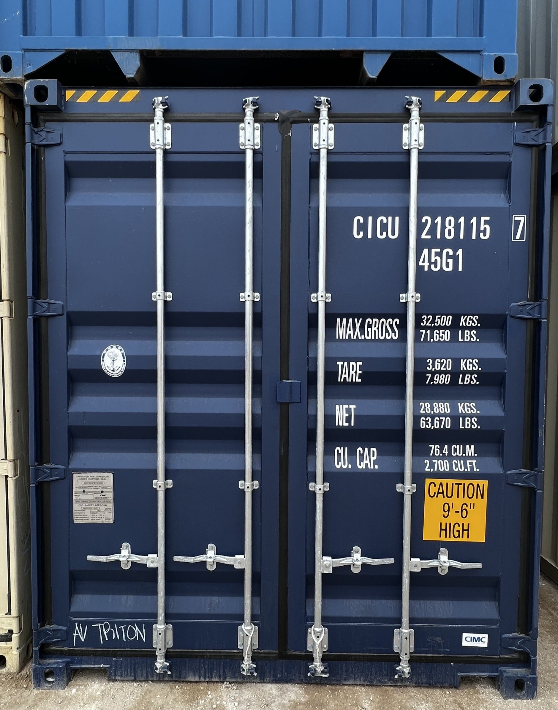 New (One Trip) 40' High Cube Shipping Container with set of swinging doors