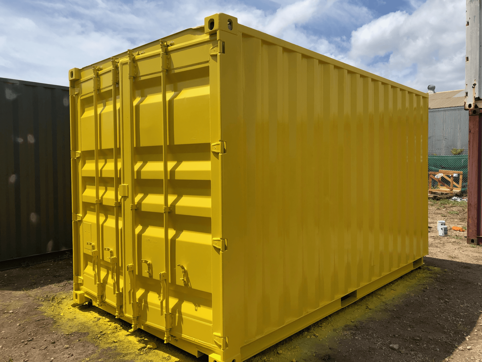 Shipping Container Storage Solution with yellow painted exterior