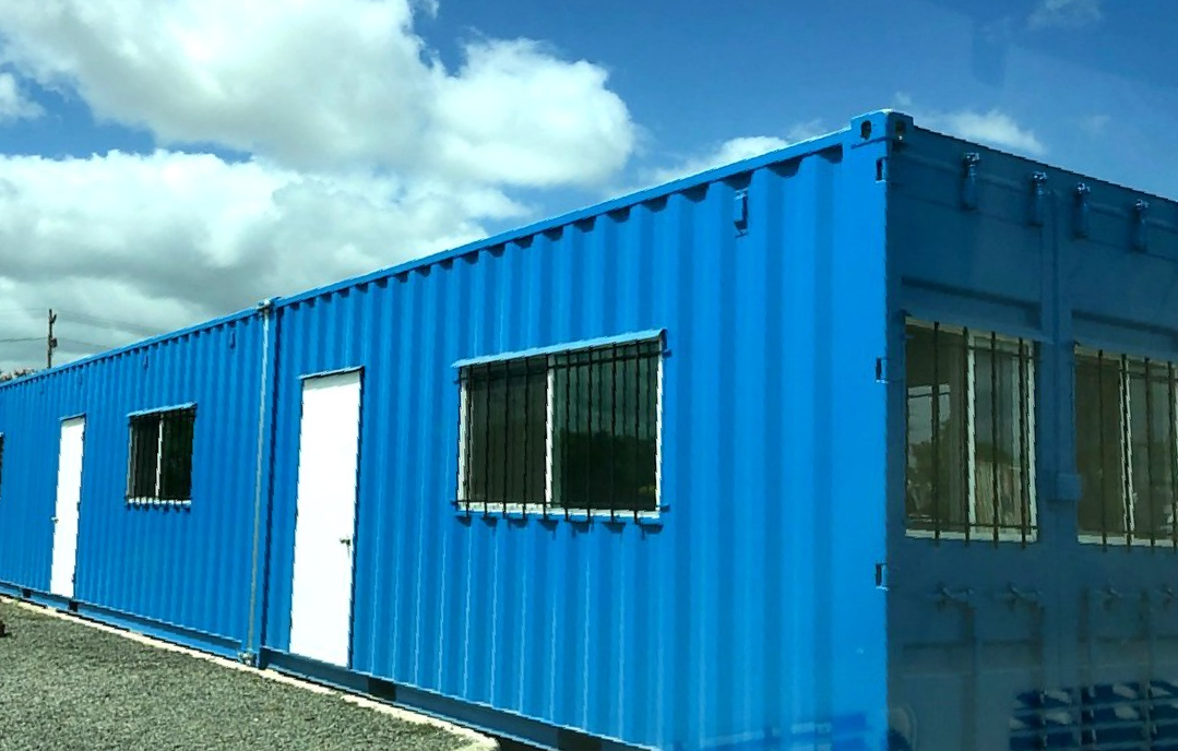 20 ft. Mobile Office trailer with front door and window and blue exterior