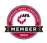 American Fence Association AFA member badge with red, black, and white seal, marked 2024