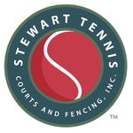 Stewart Tennis logo with green ring, red center, and white tennis court line