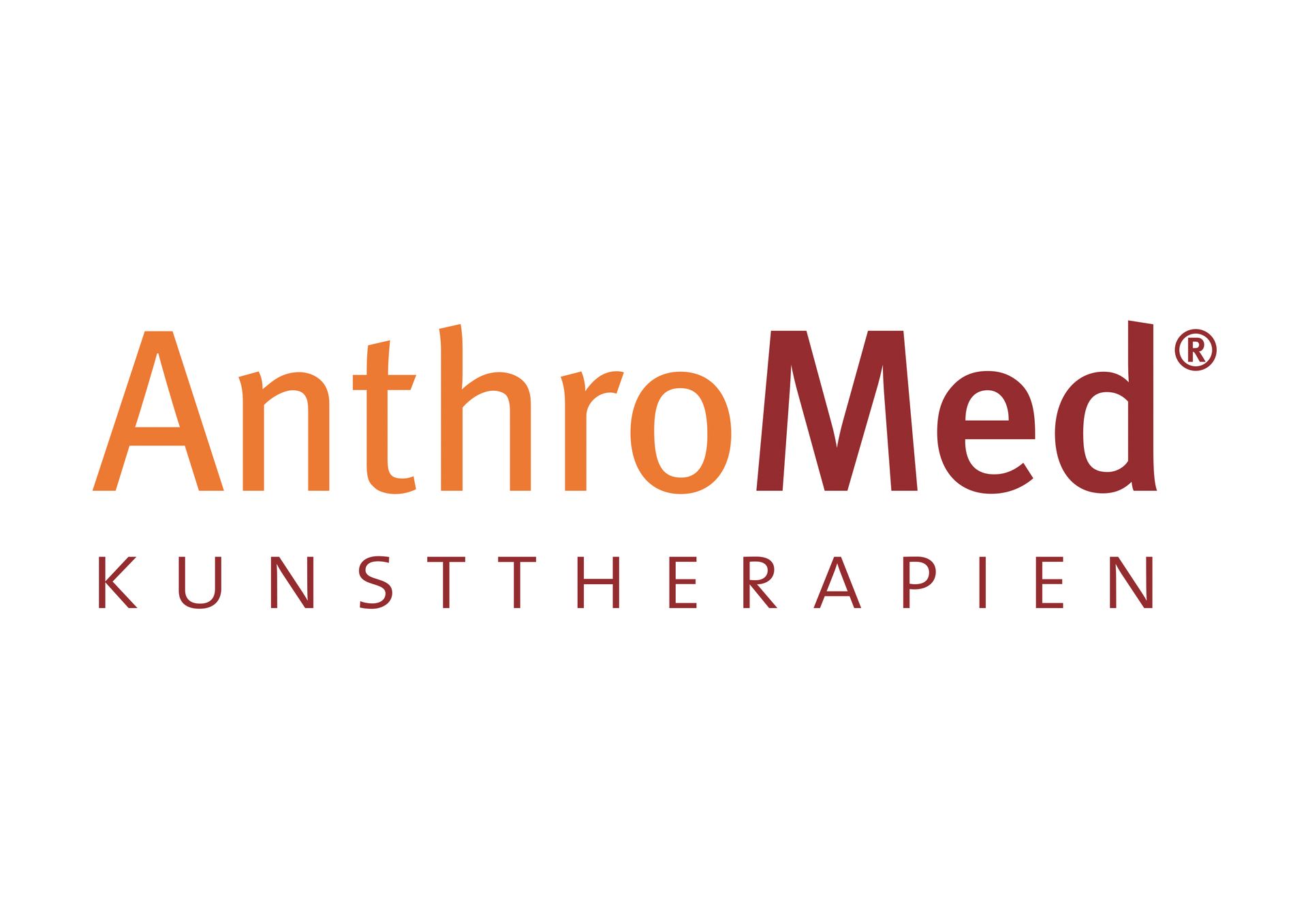 Logo für AnthroMed, ein Kunsttherapie-Unternehmen; brauner und orangefarbener Text.