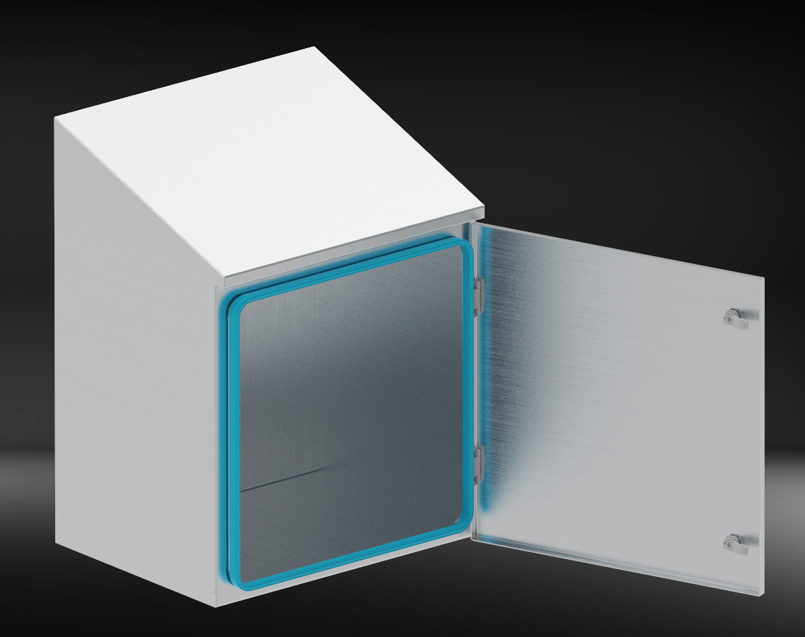 Visualisierung einer geöffneten WallBox mit seitlich geöffneter Drehtür