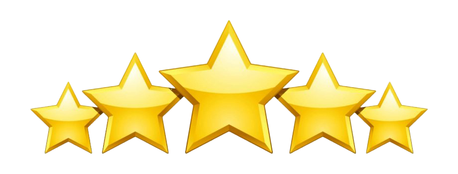Five gold stars in a row, representing a high rating.