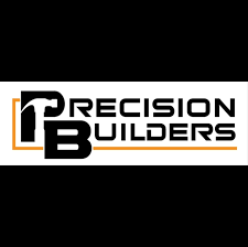 Logo for Precision Builders: Black text with gold accents. 