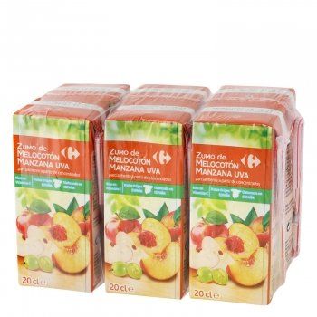 Tres cajas de jugo de melocotón manzana uva