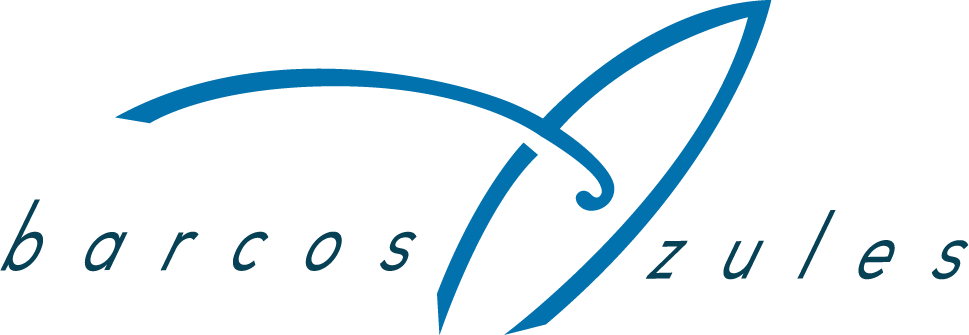 Un logo azul y blanco para barcos azules.