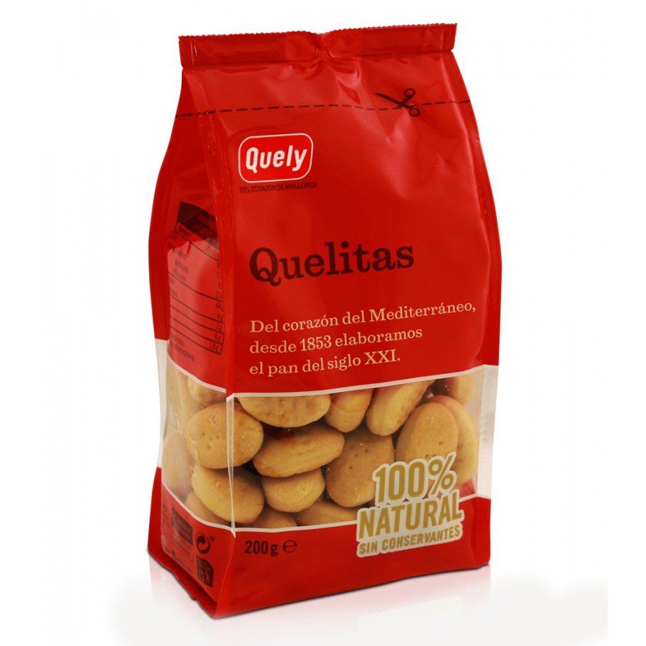 Una bolsa de galletas quely qualitas 100% naturales