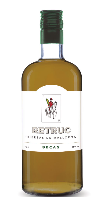 Una botella de retruc con etiqueta blanca.