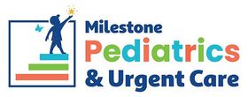 Milestone Pediatrics & Urgent Care logo with colorful text and a child figure icon