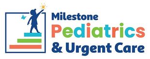 Milestone Pediatrics & Urgent Care logo with colorful text and a child figure icon