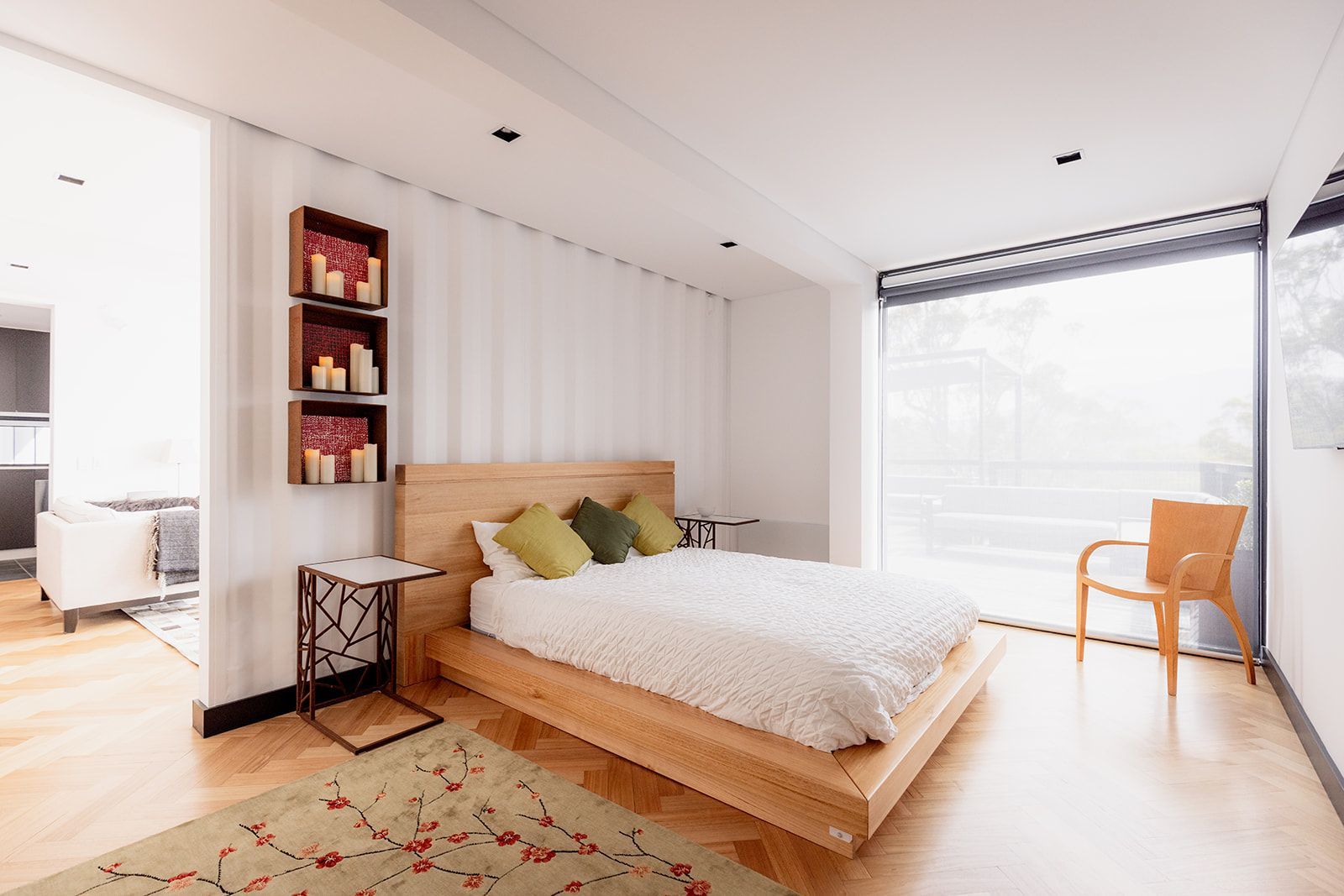 There is a large bed in the middle of the room.