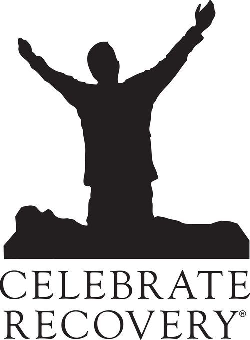 Silhouette of a person with raised arms above “CELEBRATE RECOVERY” text and logo