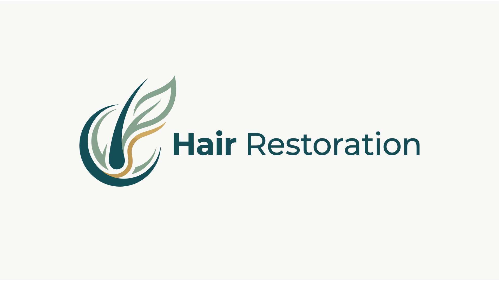 Hair Restoration logo with teal and beige leaf icon on a white background