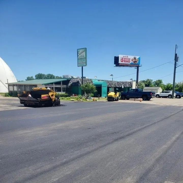Parking lot asphalt paving, paving equipment, DJs Paving, Canton, MI.