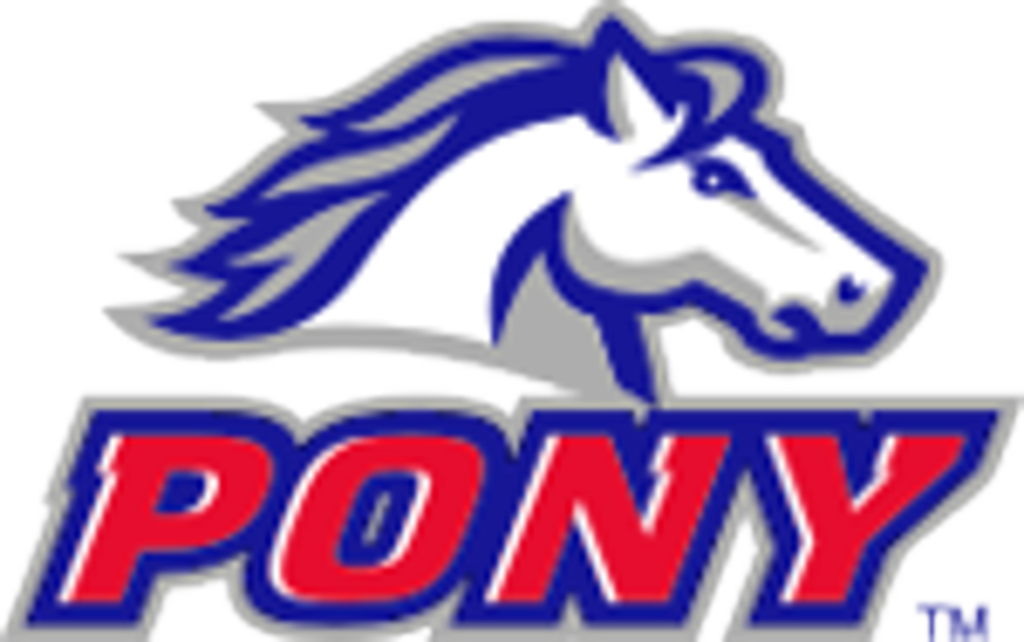 Blue and white pony logo with red PONY text