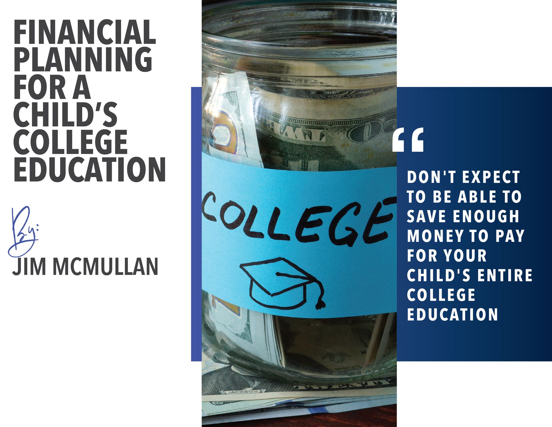 Planning for a Child’s College Education graphic with piggy bank and college sign