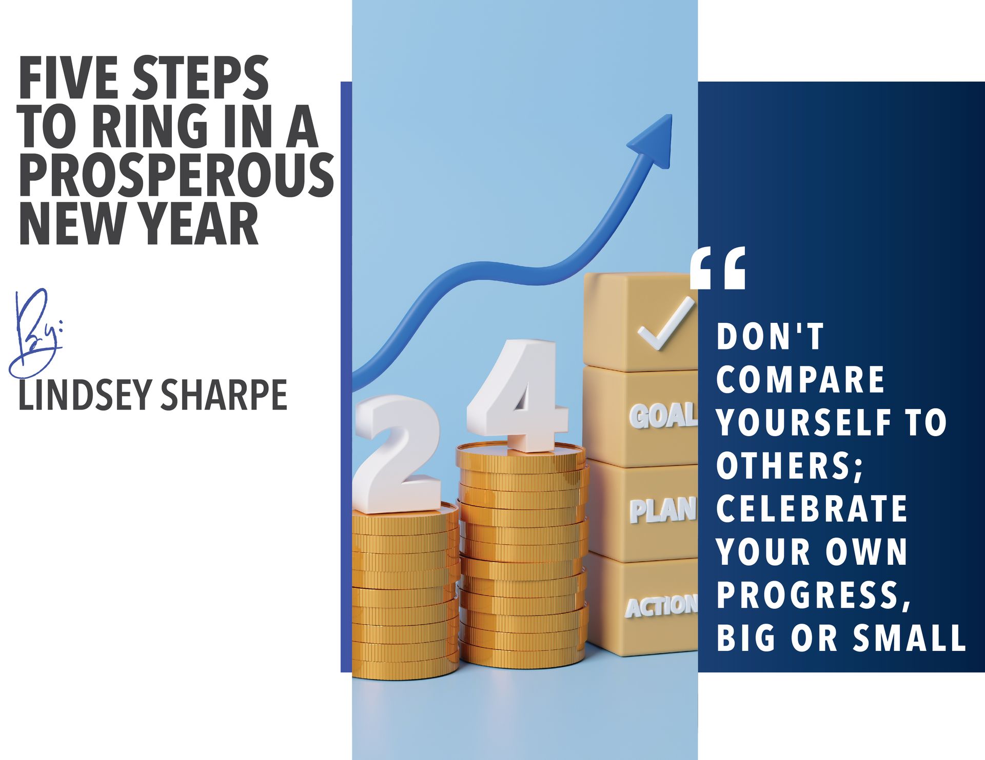 Five Steps to Ring in a Prosperous New Year article graphic with champagne and quote