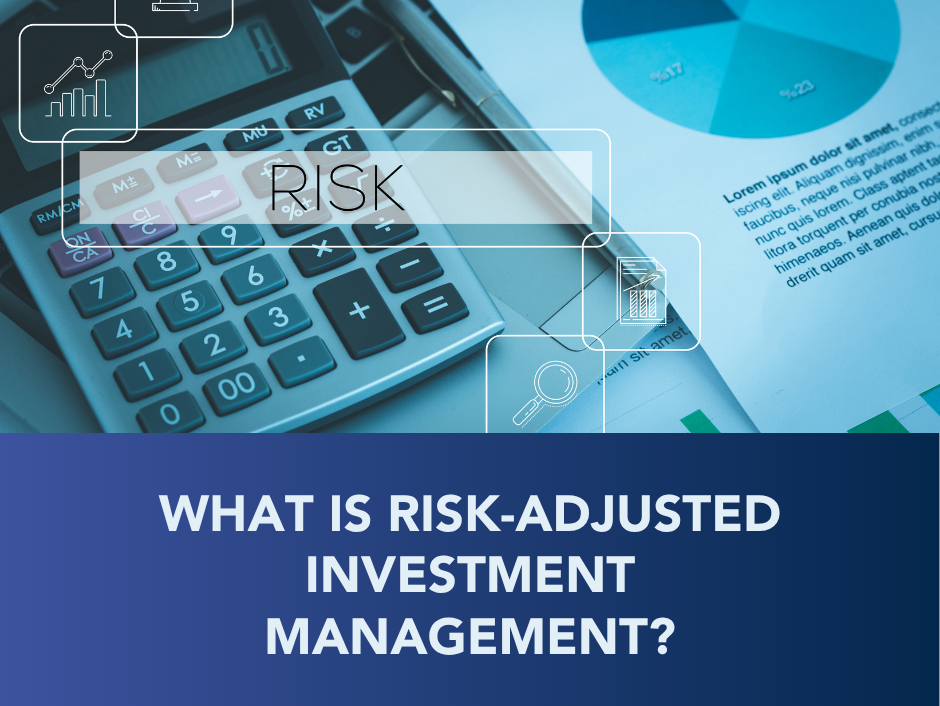 Calculator with chart graphics and the text “What is risk-adjusted investment management?”