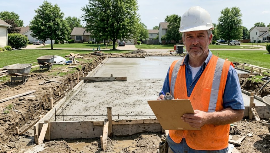A friendly and professional concrete foundation contractor in Harrisonburg VA ready to start a new project.