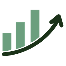A green bar graph with an arrow pointing up.