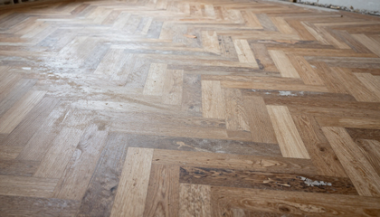 Piso de parquet en proceso de renovación