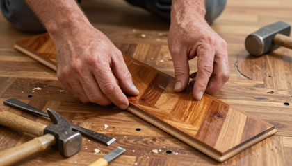 Reparación de tabla de parquet con herramientas de precisión