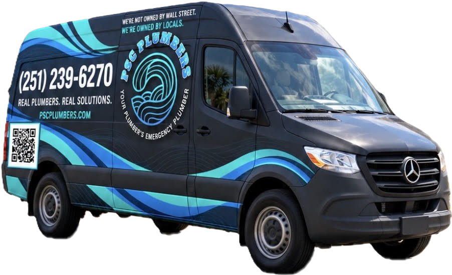 Black and blue service van with phone number and company logo on the side, shown on a white background