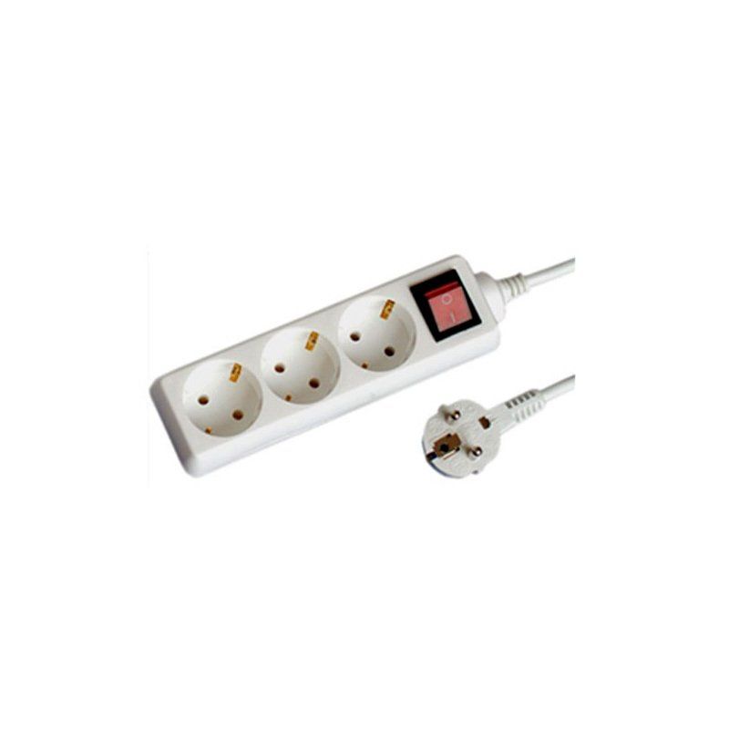 Base de 3 tomas con T.T. de 3 Mts. Blanca con interruptor