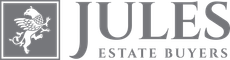 A black and white logo for jules estate buyers