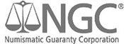 The logo for the numismatic guaranty corporation is black and white.