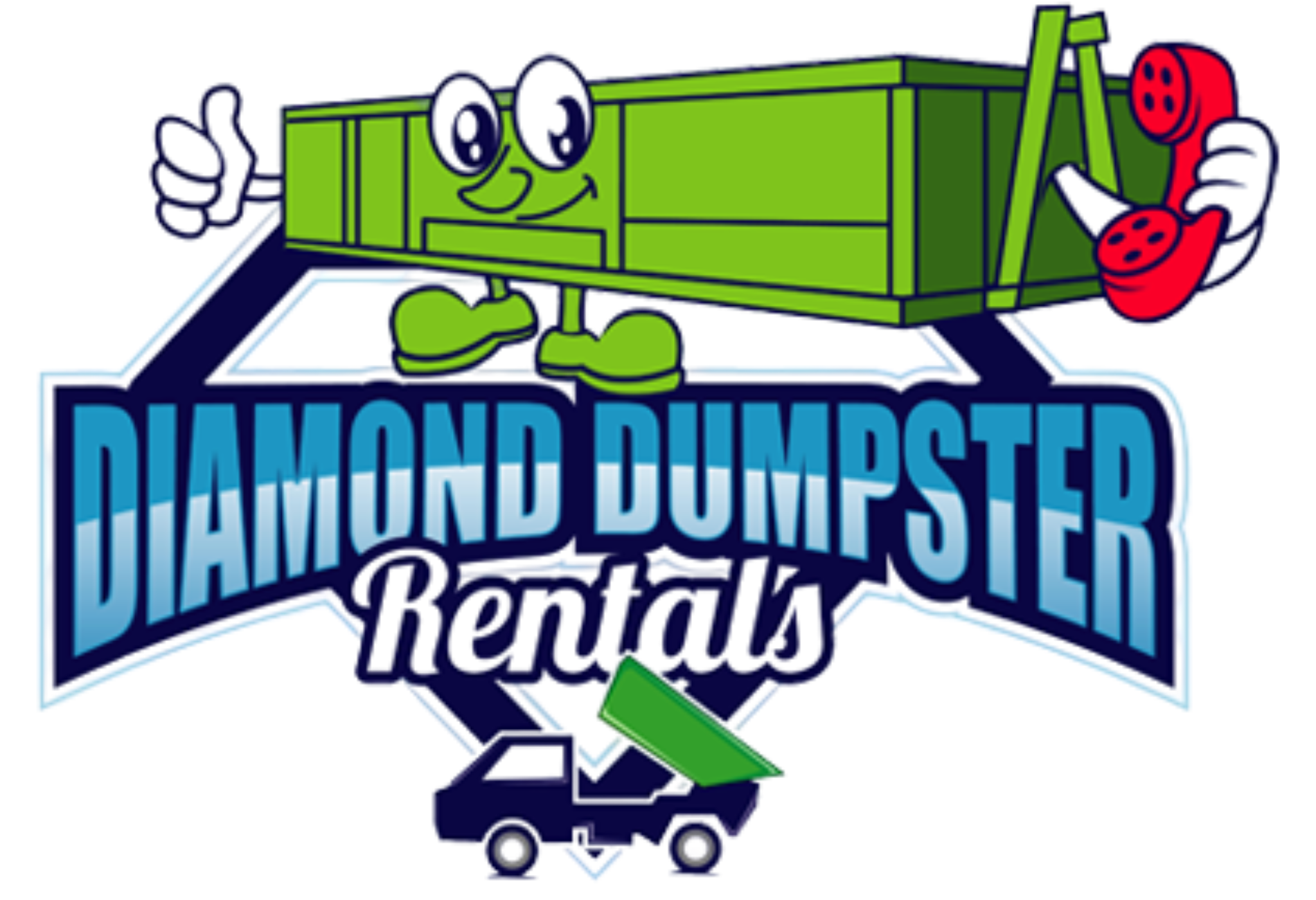 A logo for diamond dumpster rentals with a green dumpster