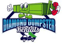 A logo for diamond dumpster rentals with a green dumpster