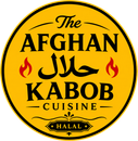 Logo for The Afghan Kabob Cuisine on a yellow circle, with halal text and red flames