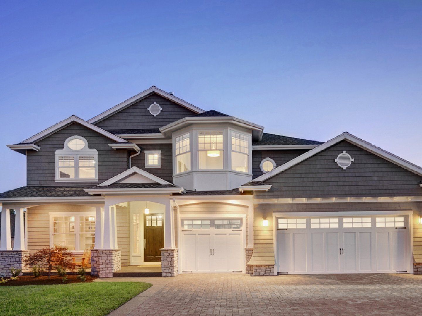 exterior view of modern residence at night