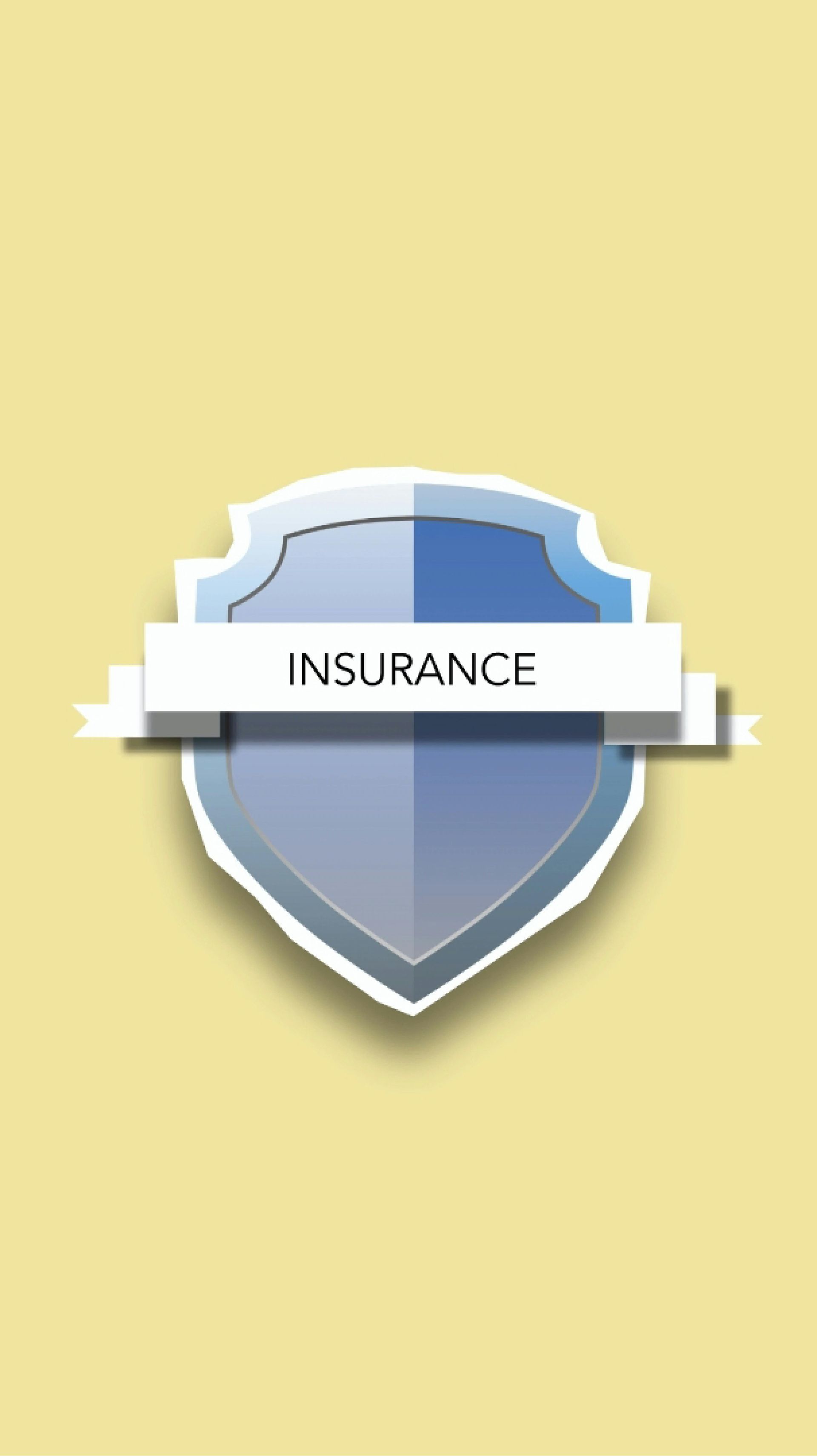 Blue insurance shield icon with a white banner reading “INSURANCE” on a pale yellow background