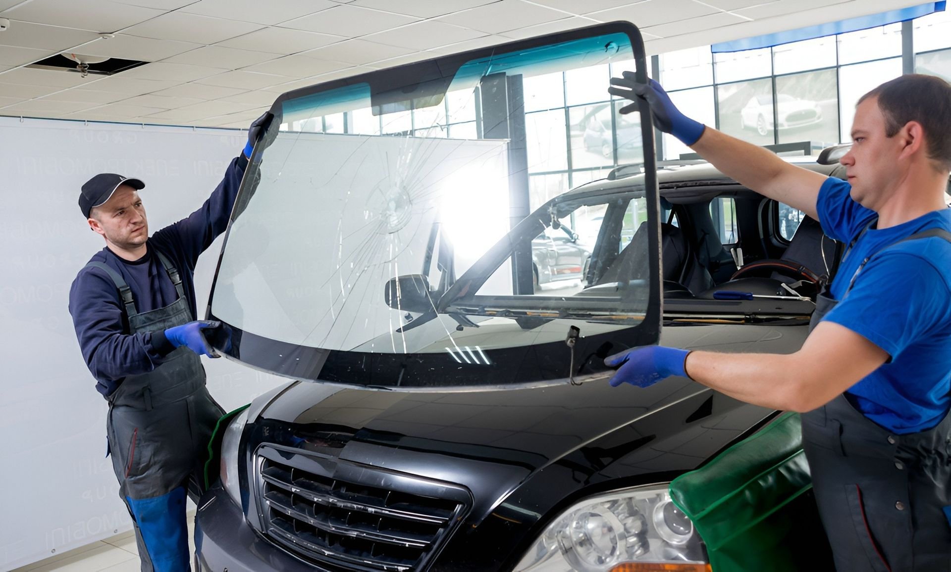 Workers Removing an Old and Broken Windscreen — Road Runner Windscreens in South Grafton, NSW